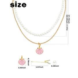 Seashell Pendant Necklace Beach Lover, Scallop Necklace Seashell Jewelry, Bohemian Puka Shell Necklace Pearl Layered Necklace Seashell Choker Necklaces for Women, Summer Beach Holiday Beach Surfer Jewelry