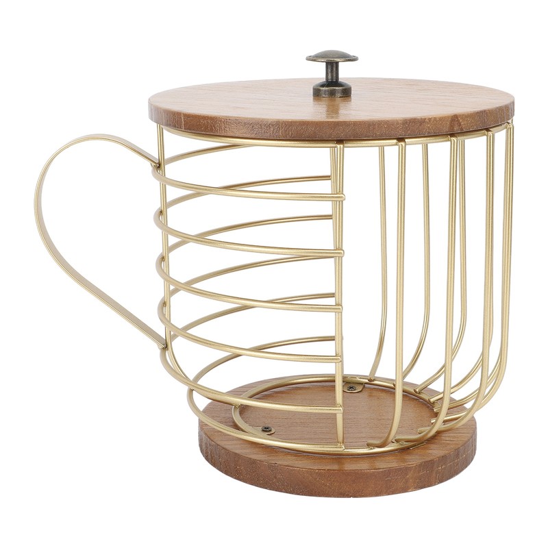 Coffee Pod Holder Iron Large Capacity Space Saving Wooden Base