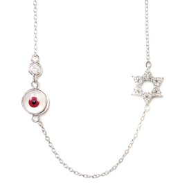 LaTisoro Sterling Silver Red Evil Eye Protection & Cubic Zirconia Star of David Necklace, Men Women
