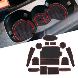 LFOTPP For Fiesta MK8 Car Non-Slip Rubber Mats (For Right Hand Drive), Car Door Slot Mat, Cup Holder Mat Armrest Center Consoles Interior Decoration 14pcs (Red)