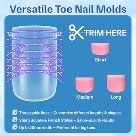 Moldes Rectos de Poligel para Uñas de Los Pies, de Doble Ancho Y para Extensiones de Poligel, Moldes Planos de Cobertura Completa para Uñas Francesas,