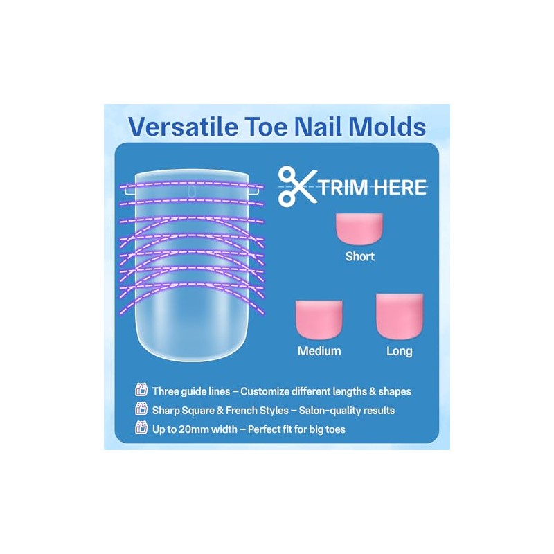 Moldes Rectos de Poligel para Uñas de Los Pies, de