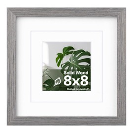 Egofine 8x8 Picture Frame Made of Solid Wood with Plexiglass, Display Pictures 4x4/6x6 with Mat or 8x8 Without Mat for Tabletop and Wall Mounting, Oak Grey