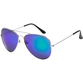 Wodison Classic Kids Sunglasses for Boys Girls Children sunglasses Reflective Metal Frame Silver Frame Blue Mix Green Lens