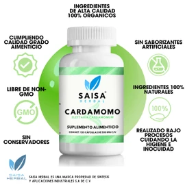 Cardamomo 100% Puro 120 Cápsulas De 500 Mg Saisa Herbal Sabor Sin Sabor