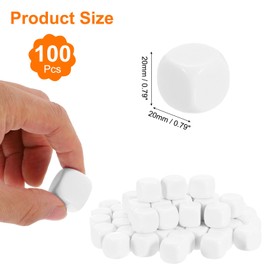 sourcing map 100 Pcs Acrylic Blank Dice Six Sided, 2cm/0.79inch Rounded Corners Blank White Dice Cube with Smoothed Surface for DIY Craft Board Game, White