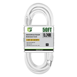 EP 50 Ft Outdoor Extension Cord - 16/3 SJTW White Electrical Cable with 3 Prong Grounded Plug, UL Listed