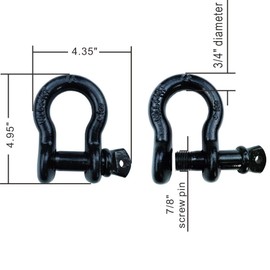 ESKEAR Shackles 3/4" D Ring Shackles Heavy Duty Forged Steel with Unbreakable 28.5 Ton (57,000 Lbs) Maximum with 7/8'' Pin Bow Screw，Applicable for Jeeps,Trucks to use with Recovery,Towing.(Black)