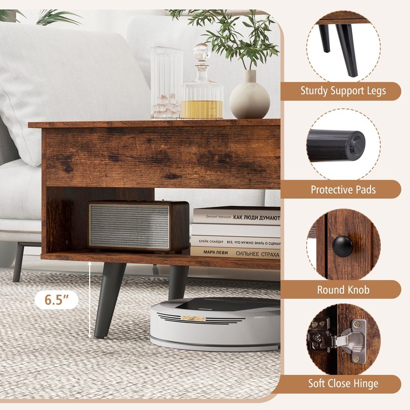Tangkula Lift Top Coffee Table with Storage, Living Room Table