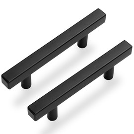 Estmoon 30 Pack 3 Inch Cabinet Handles Matte Black Cabinet Pulls Stainless Steel Drawer Pulls Square Handles for Cabinets Dressers Cupboard 76mm Hole Centers Kitchen Cabinet Hardware, 5'' Total Length