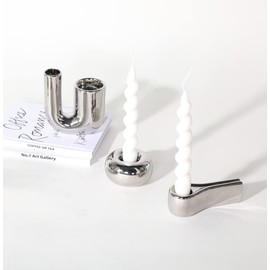 ITrixgan Silver Candlestick Holders, Decorative Taper Candle Holder Set Decor for Table Centerpiece Fireplace, Modern Silver Candle Holders Set, Aesthetic Ceramic Candle Stick Holder