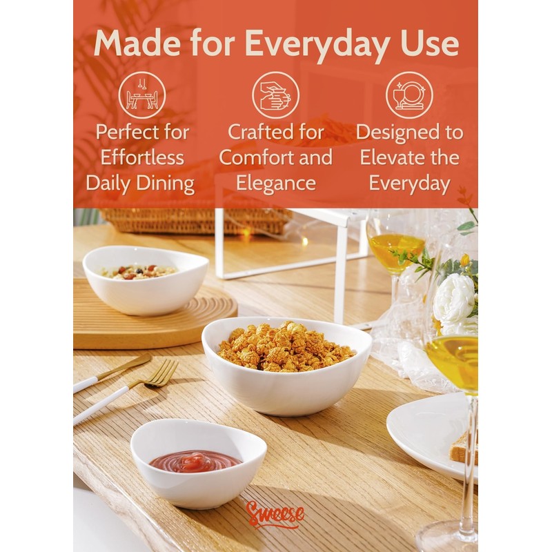 Sweese Porcelain Serving Bowls Set, 10-42 oz, Versatile for Salad,