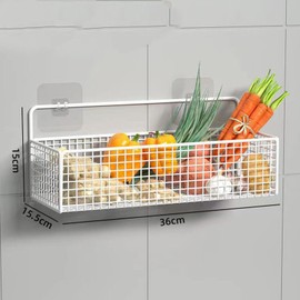 VBESTLIFE Hanging Wall Mount Basket for Storage with Traceless Sticker, Sturdy Wire Metal Baskets, Home Kitchen Bathroom Pantry Organizer (White)