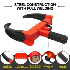 KAYCENTOP Wheel Clamp Lock Tire Lock Anti Theft Lock Fit Most Vehicles Max 10" Tire Width and 7" Reach for Trailers SUV Boats ATVs Motorcycles Golf Cart Great Deterrent Bright Red/Black