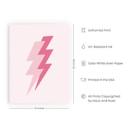 HAUS AND HUES Duo Pink Lightning Poster Lightning Bolt Poster for Trendy Pink Room Decor Aesthetic, Dorm Posters for College Girls Wall Prints Aesthetic Unframed 12” x 16”