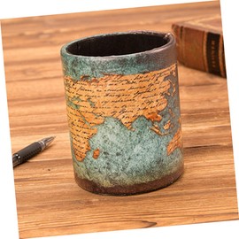 VILLFUL Pu Leather Desk Pen Holder Makeup Brush Pot Vintage Pattern Leather Makeup Brush Holder Stationery Storage