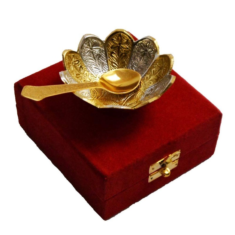 Garden Of Arts Silver Gold Plated Floral Shape Decorative Spoon