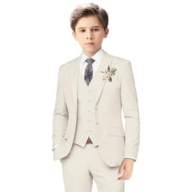 Linen Suits for Teenage Boys Size 12 Kids Ivory Tuxedo Teens Beach Wedding Formal Dress Outfits Jacket Pants and Vest Set