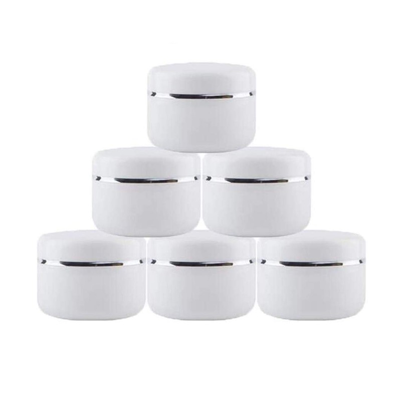 6 Empty White Plastic Cosmetic Containers with Inner Lining and