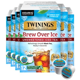 Twinings Brew Over Ice Unsweetened Peach Black Iced Tea 72 K-Cup Pods for Keurig, 12 Count (Pack of 6), Caffeinated