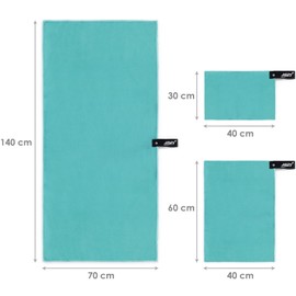 Microfibre Hand Towels – Pack of 3: 70 x 140, 40 x 60 and 30 x 40 cm [Turquoise] Camping, Travel, Hiking, Sports, Children, Lightweight, Quick-Drying and Highly Absorbent, 9 Colours