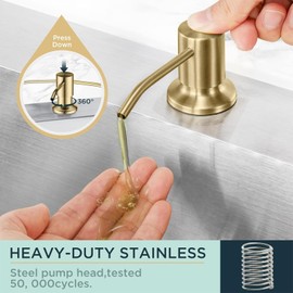 FORIOUS Brushed Gold Soap Dispenser for Kitchen Sink with 500ML/18OZ Bottle, Lotion Dispenser Built in Refill from The Top for Countertop Sink