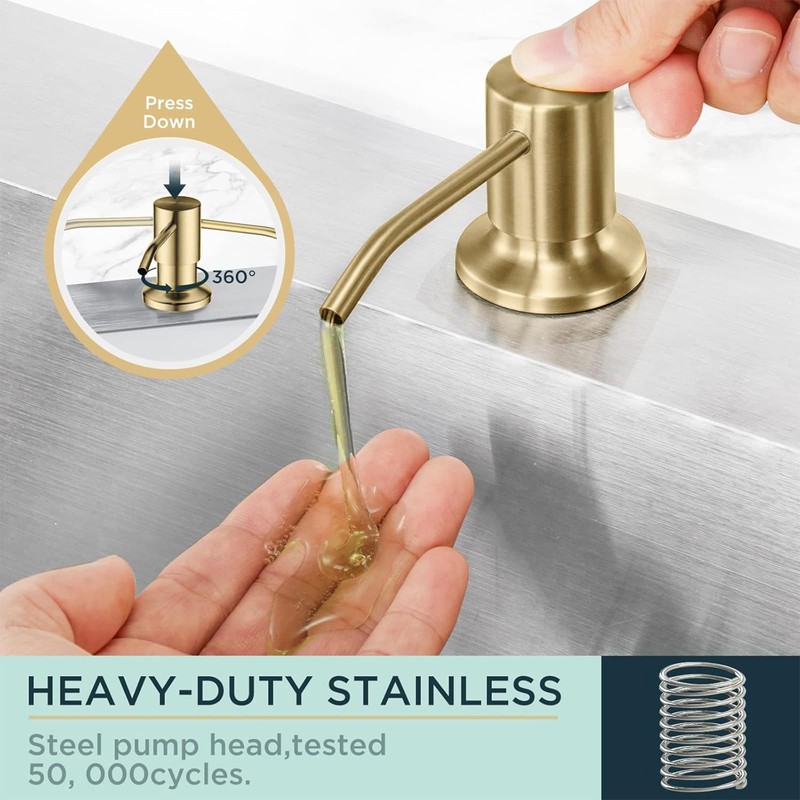 FORIOUS Brushed Gold Soap Dispenser for Kitchen Sink with 500ML/18OZ