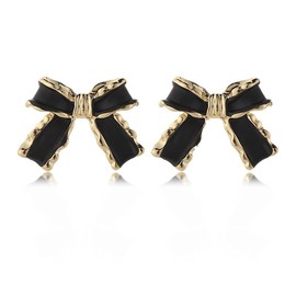 Bow Earrings for Women Gold Bowknot Earrings Trendy Ribbon Stud cute Earrings Gift (Black)
