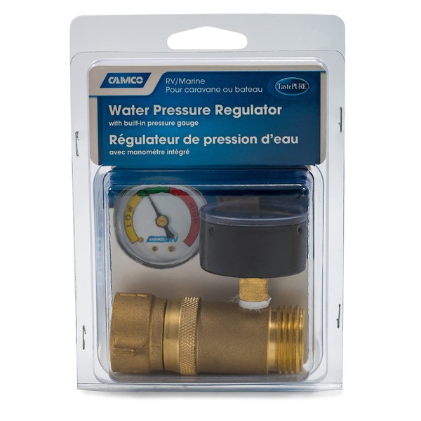 Camco Manufacturing 40063: Brass Water Pressure Regulator with Gauge