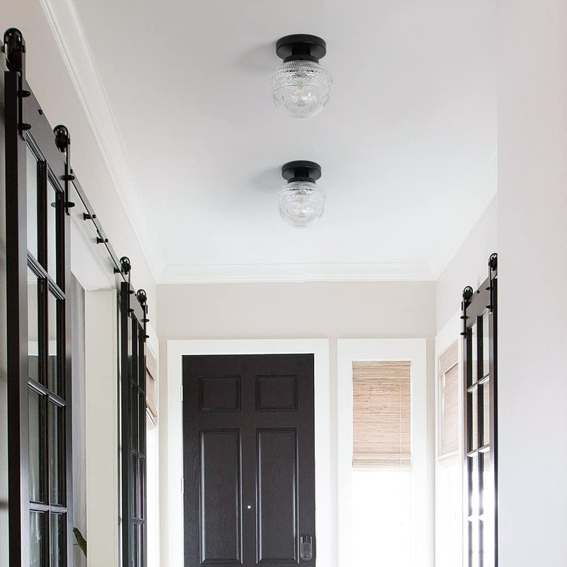 DSMJFU Black Semi Flush Mount Ceiling Light, Small Hallway Light