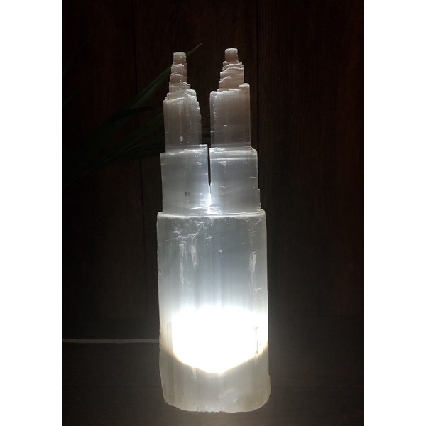 "Handmade" 15"-18" Extra Large Selenite Lamp And Cord White LED