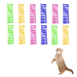 Andiker Cat Spring Toy, 12pcs 3.5 inch Spiral Cat Toy Interactive for Indoor Cat, Elastic Colorful Plastic Cat Coil Spring Toy New Upgrade Extended Large Spring Toy for Kitten Relieve Boredom