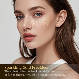 6 Gold Glitter Freckles + 6 Remover Wipes - Waterproof Face Makeup Patches, Cute Glitter Makeup Accessories for Women and Kids