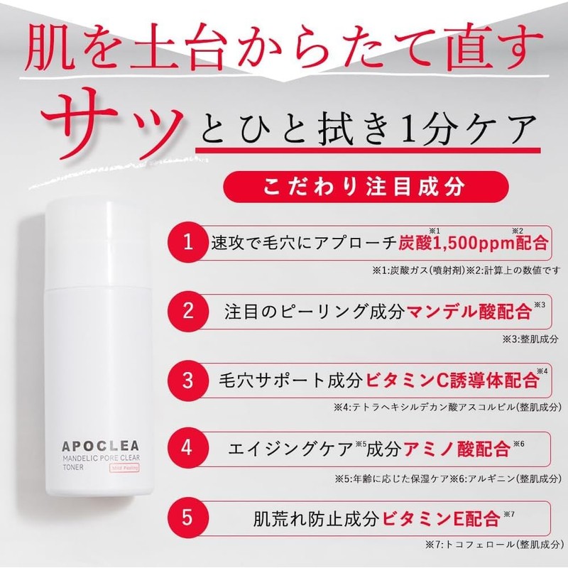 【Removes Pore Dirt Smoothly】APOCLEA Mandelic Pore Clear Toner, Carbonic Acid