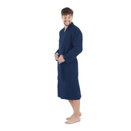 BAGNO MILANO Mens Waffle Robe – Lightweight Cotton Blend Waffle Bathrobe Men for Spa, Made in Turkey, Navy Small
