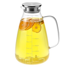 QWORK Glass Pitcher with Lid, 118 OZ Glass Water Pitcher with Precise Scale Line, Hot/Cold Water Jug, for Milk, Beverages