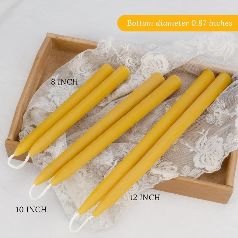 10 inch Natural Beeswax Taper Candles 4 Pack - Dripless