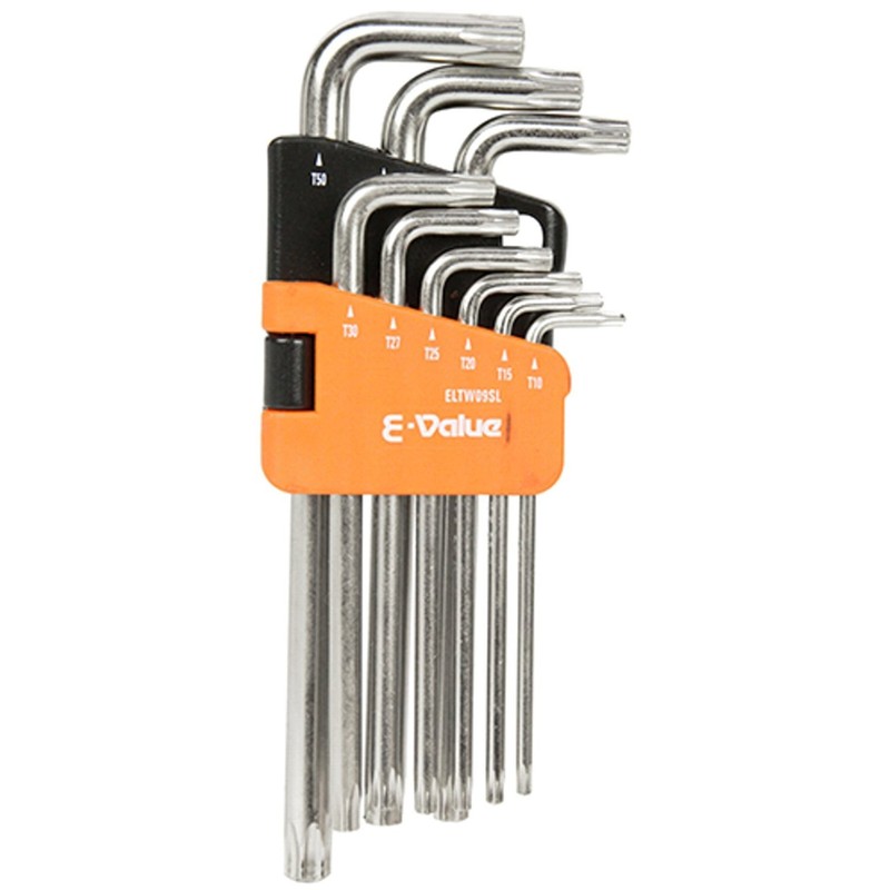 E-Value ELTW09SL Hex Lobe Wrench Set, Anti-Fidding, 9-Piece Set