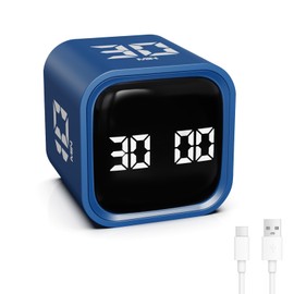 Foyucool Cube Timer, Rotation Pomodoro Timer for Adults, 5-10-30-60 Minutes & Custom Countdown, Vibration & Adjustable Volume Alert, for Classroom Study Office Kitchen Desk, Blue