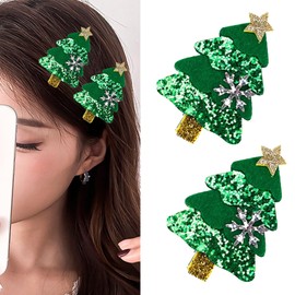 Cute Christmas Hair Bow Clips Green Bow Clips for Girls Sparkling Sequin Christmas Tree Alligator Bows Hair Pins Xmas Holiday Hair Accessories for Girls, Toddlers, Kids, and Teens-2Pcs