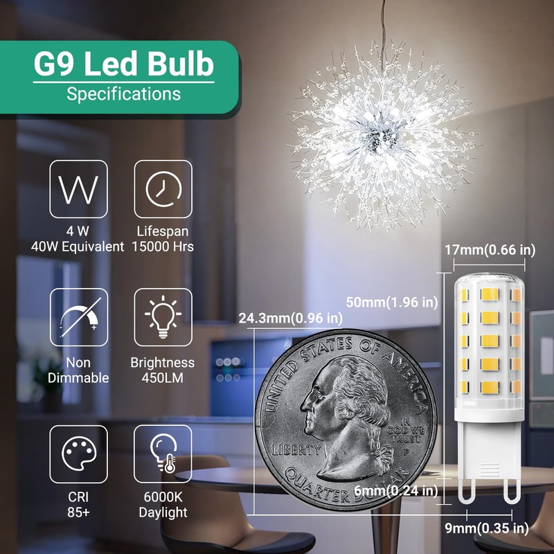 TJOY G9 LED Bulb Daylight 4W, 40W T4 G9 Halogen
