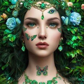 14 Sheets Glitter Butterfly Temporary Tattoos Sticker Green Peacock Feather Waterproof Fake Tattoo Stickers with Self Adhesive Rhinestone Pearl Face Eye Makeup Party for Women