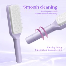 Self Cleaning Hair Brush for Women,Retractable Hairbrush Easy Clean,Anti Static Massage Brush,Rotary Telescopic Structure(Roland Purple)