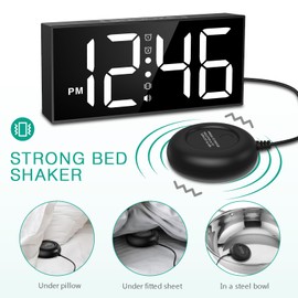 ORIA Vibrating Alarm Clock, Loud Alarm Clock with Bed Shaker for Heavy Sleepers, 7.5'' Large Display LED Clock with Dual Alarms, Snooze, Adjustable Dimmer Volume, for Adults Elderly Hearing Impaired