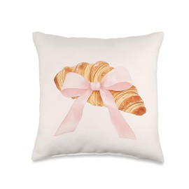 Coquette Pink Bow Croissant Cute Bread Baking Baker Pastry Throw Pillow