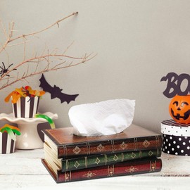 MyGift Multicolored Library Book Design Wood Bathroom Facial Tissue Box Cover, with Easy Refill Hinged Top, Antique Style Home Decor