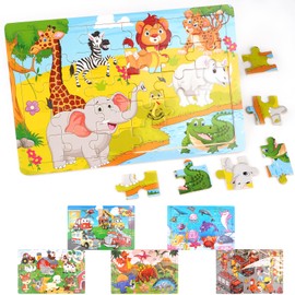 Set of 6 Wooden Puzzles for Children, Wooden Puzzle Toys for Children, Wooden Puzzle with 30 Pieces, Educational Toy for Children, for Children from 3 4 5 6 Years