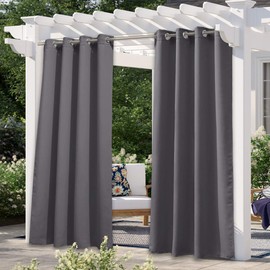 NICETOWN Patio Outdoor Curtains Waterproof, Thermal Insulated Stainless Steel Ring Top Blackout Outdoor Indoor Tent Curtains Keep Warm for Gazebo / Playground, 1 Panel, W52 x L95 Inch, Grey