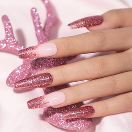 RARJSM Rose Glitter Gel Nail Polish Big Flakes Diamond Sparkly Chunky Rose Pink Shimmer Pigments Nail Gel Polish Soak off Led UV Curing Required for Nail Art Salon Fall Winter Christmas Manicure