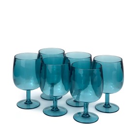 Yalin Set of 6 Unbreakable 12 oz Acrylic Plastic Wine and Water Tumbler Stackable Goblets. (Cyan, 12 oz)